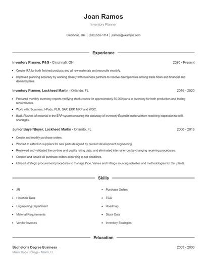 Inventory Planner Resume