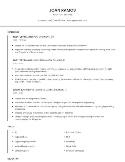 Inventory Planner Resume