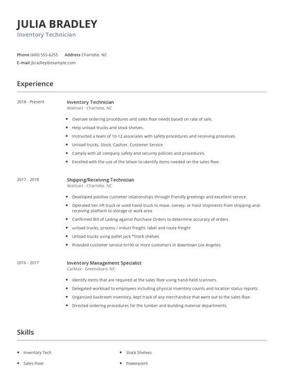 Inventory Technician Resume