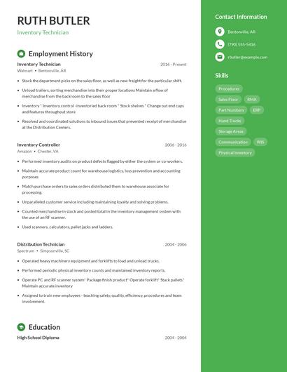 Inventory Technician Resume