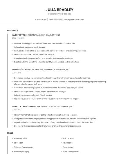 Inventory Technician Resume