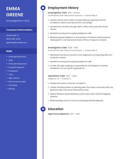 Investigation Clerk Resume