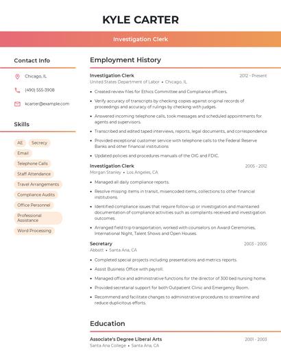 Investigation Clerk Resume