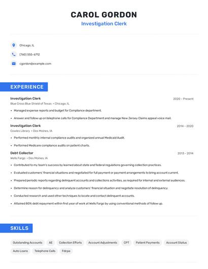 Investigation Clerk Resume