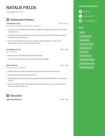 Investigation Clerk Resume