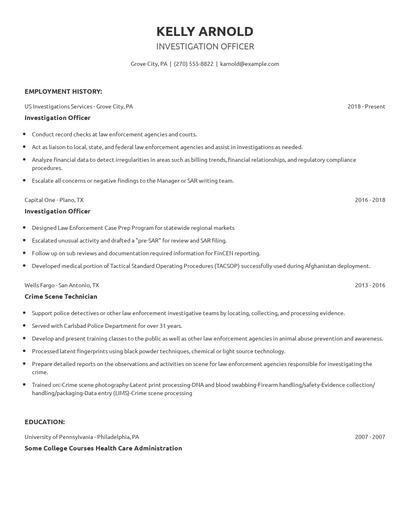 Investigation Officer Resume