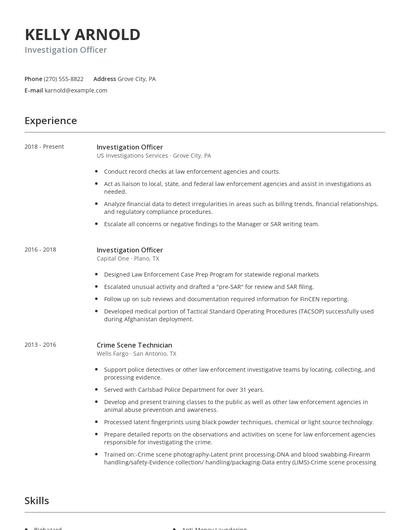 Investigation Officer Resume