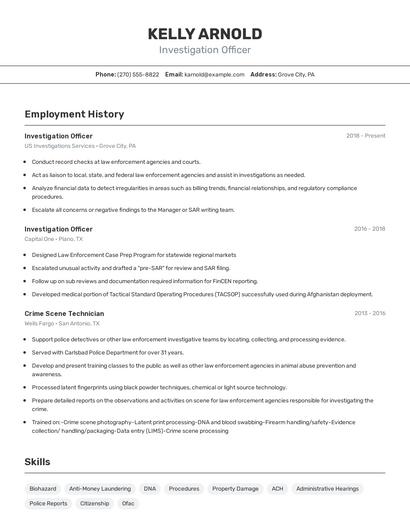 Investigation Officer Resume