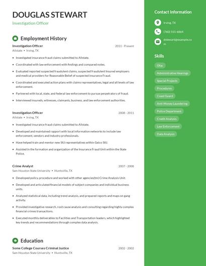Investigation Officer Resume