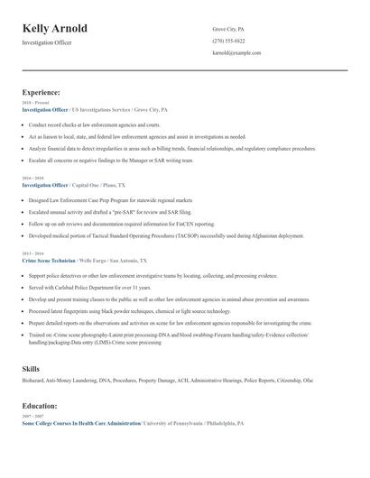 Investigation Officer Resume