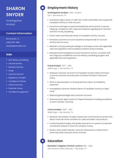 Investigative Analyst Resume