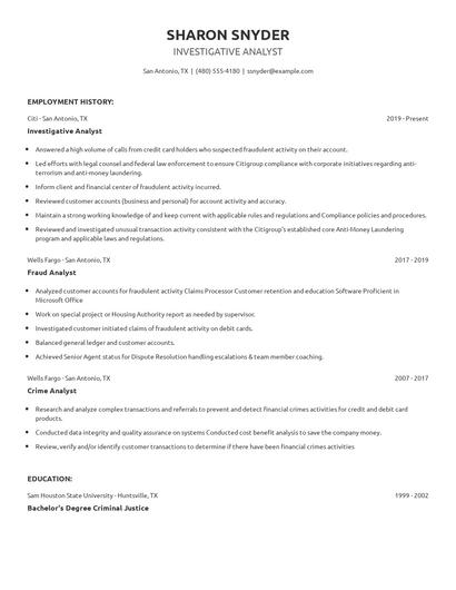 Investigative Analyst Resume