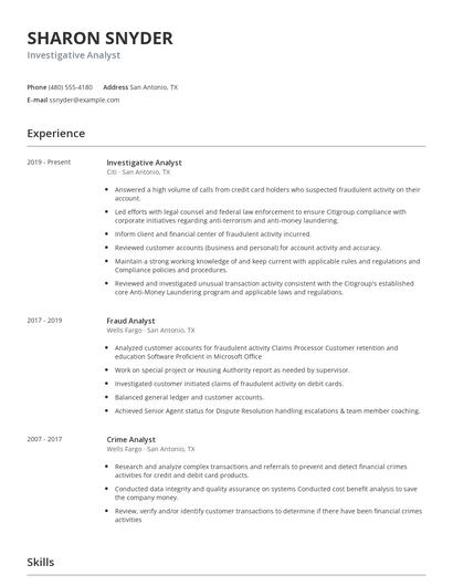Investigative Analyst Resume
