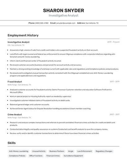 Investigative Analyst Resume
