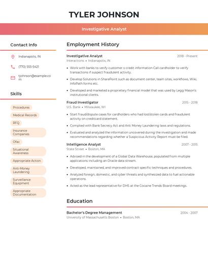 Investigative Analyst Resume