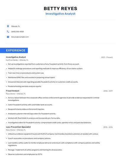 Investigative Analyst Resume