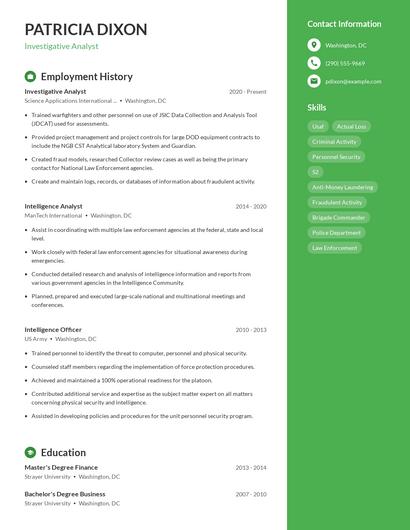 Investigative Analyst Resume