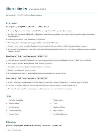 Investigative Analyst Resume