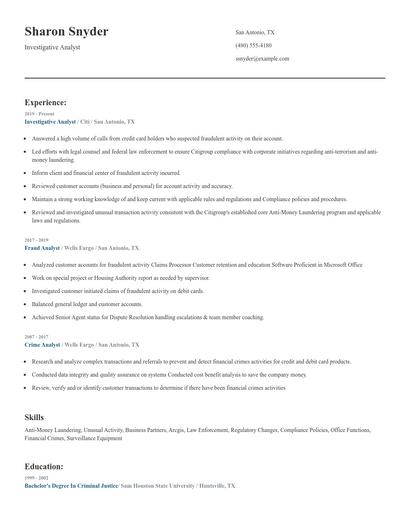 Investigative Analyst Resume