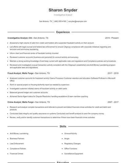 Investigative Analyst Resume