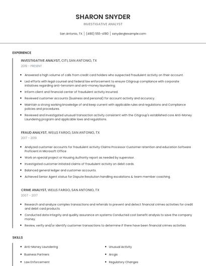 Investigative Analyst Resume