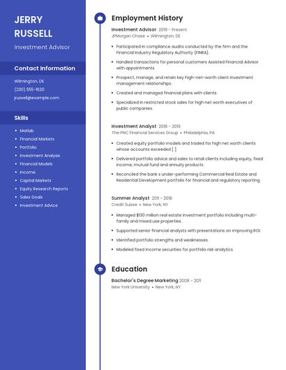 Investment Advisor Resume