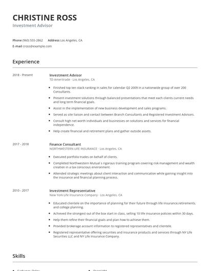 Investment Advisor Resume