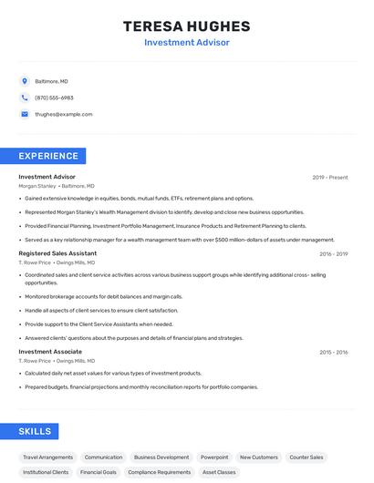 Investment Advisor Resume