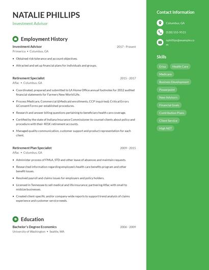 Investment Advisor Resume