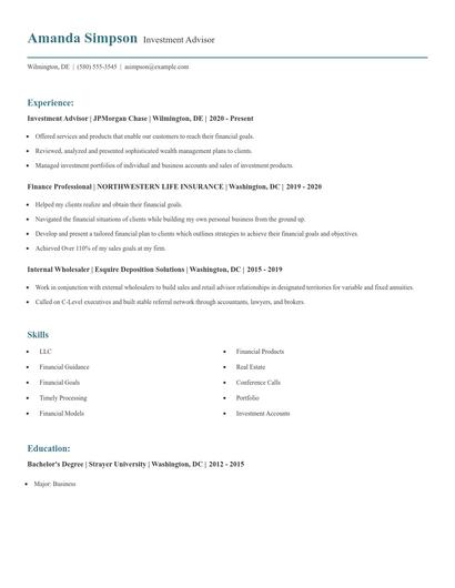 Investment Advisor Resume