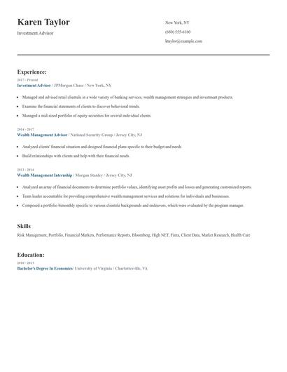 Investment Advisor Resume