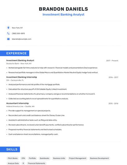 Investment Banking Analyst Resume