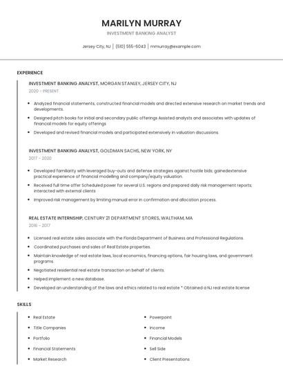 Investment Banking Analyst Resume