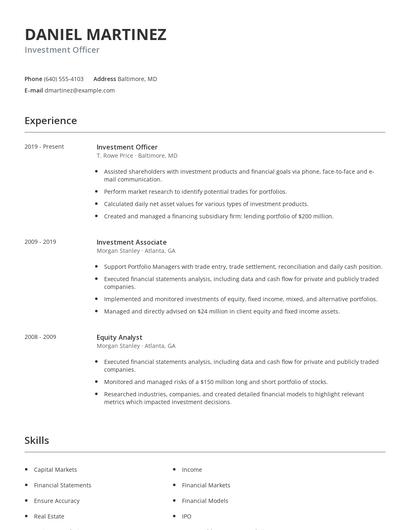 Investment Officer Resume