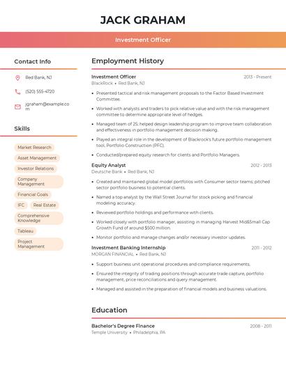 Investment Officer Resume