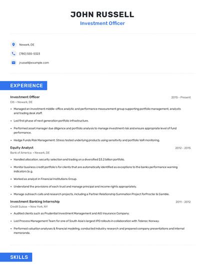 Investment Officer Resume