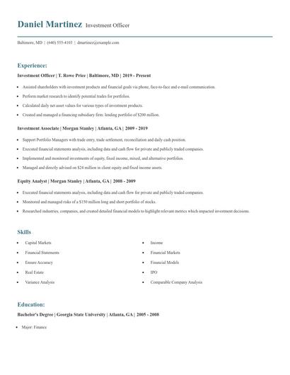 Investment Officer Resume
