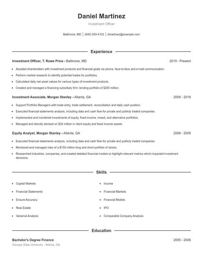 Investment Officer Resume