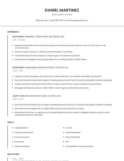 Investment Officer Resume