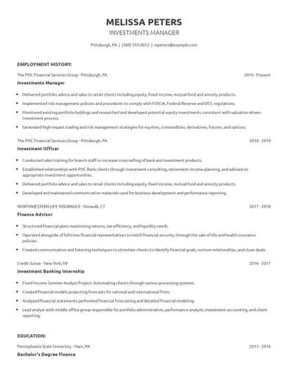Investments Manager Resume