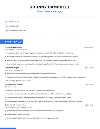 Investments Manager Resume