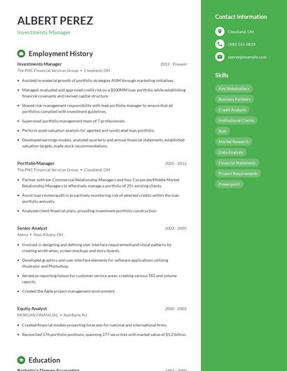 Investments Manager Resume