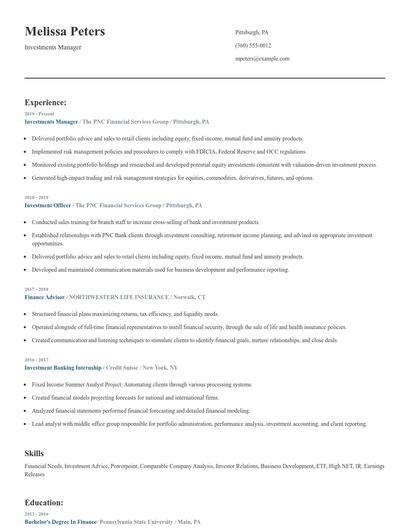 Investments Manager Resume