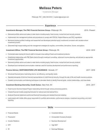Investments Manager Resume