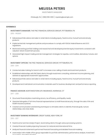 Investments Manager Resume
