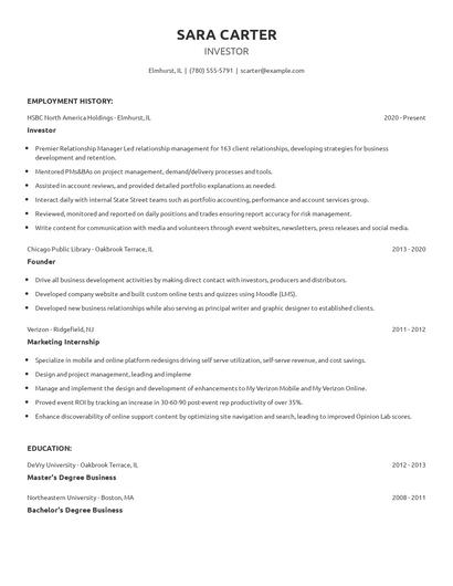 Investor Resume