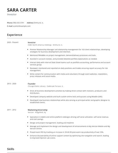 Investor Resume