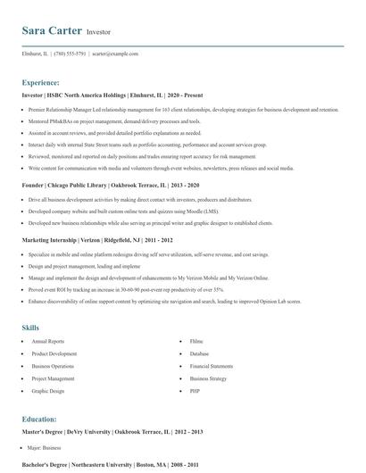 Investor Resume