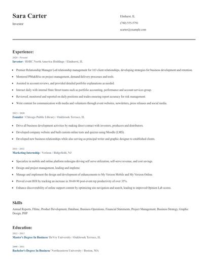 Investor Resume