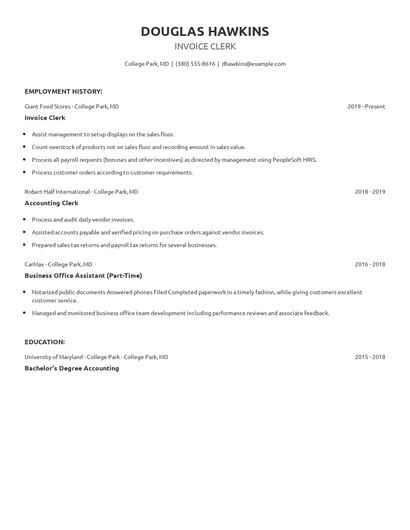 Invoice Clerk Resume